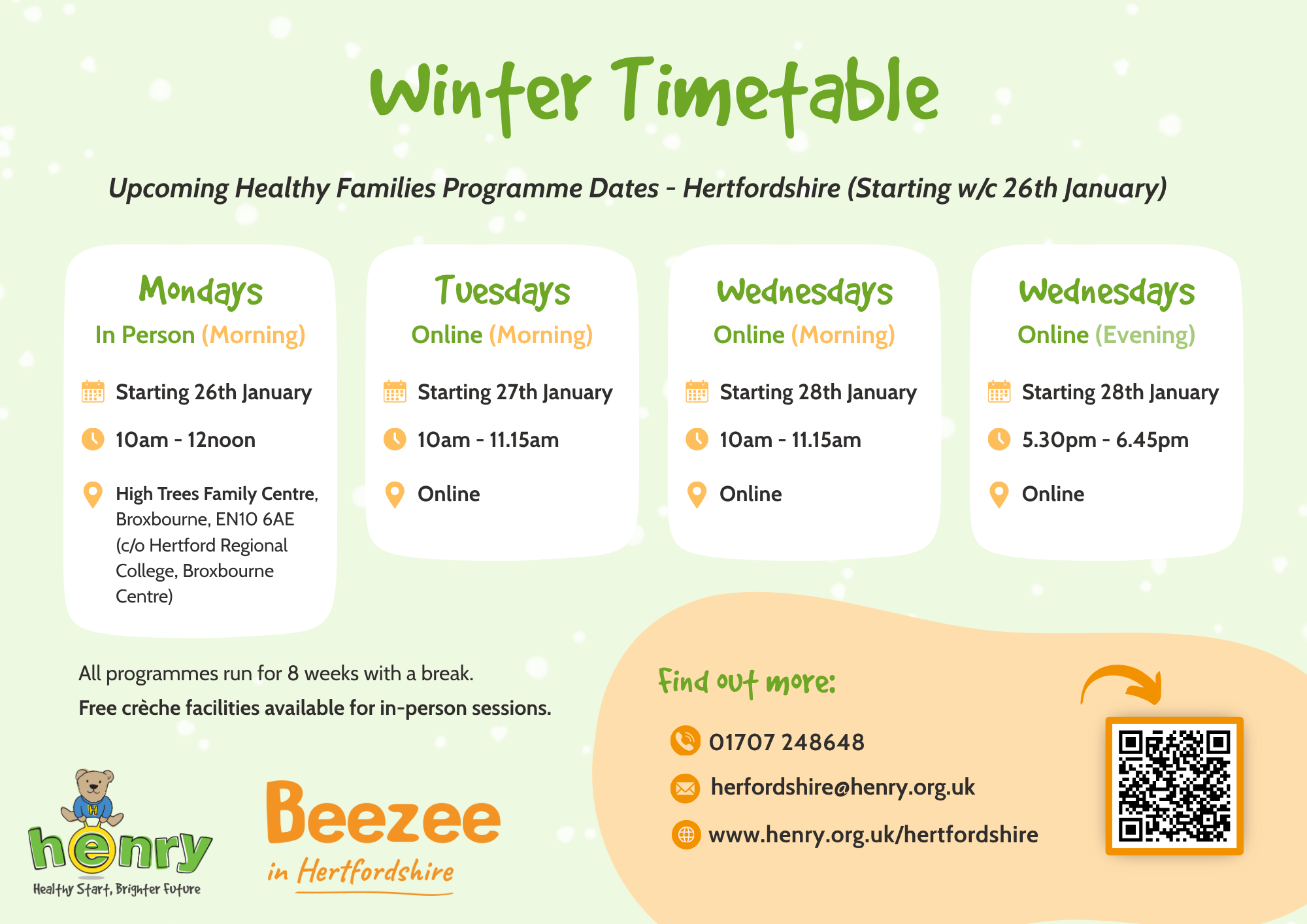 HFRFTS Families WinterTimetable A4 Landscape Hertfordshire FINAL DIGITAL