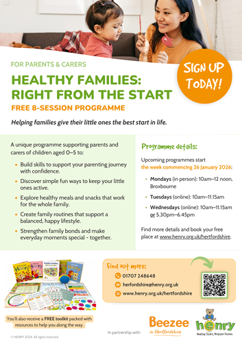 hertfordshire henry healthy families right from the start programme poster a4 version 1 copy